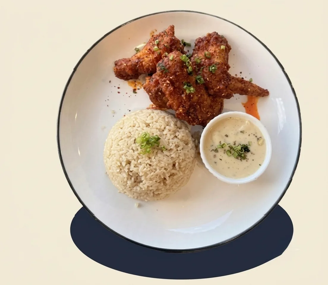 Spicy Korean Chicken Wings with Rice at Kopi & D'zert