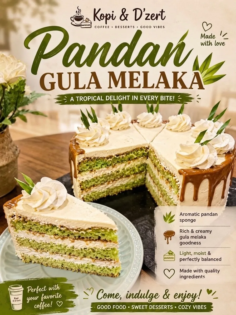 Pandan Gula Melaka cake at Kopi & D'zert