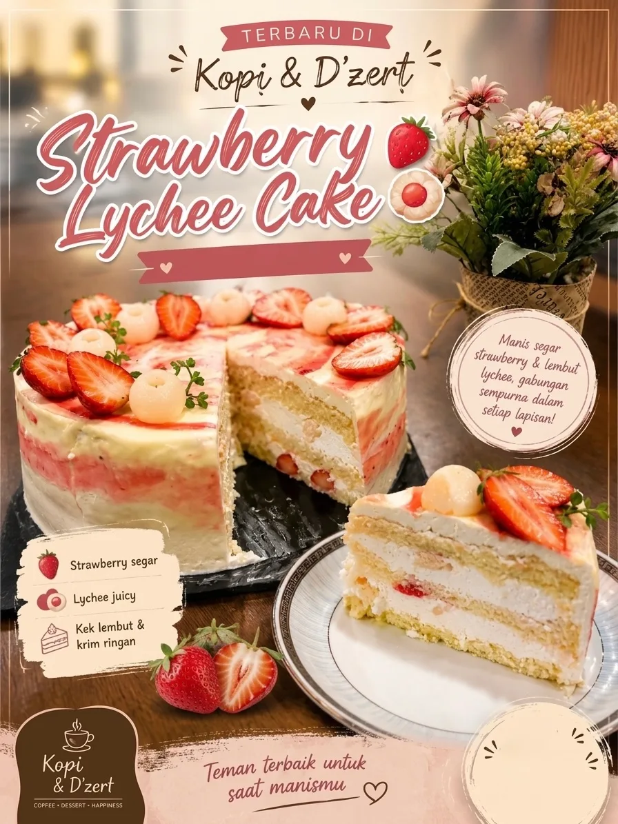 Strawberry Lychee Cake at Kopi & D'zert